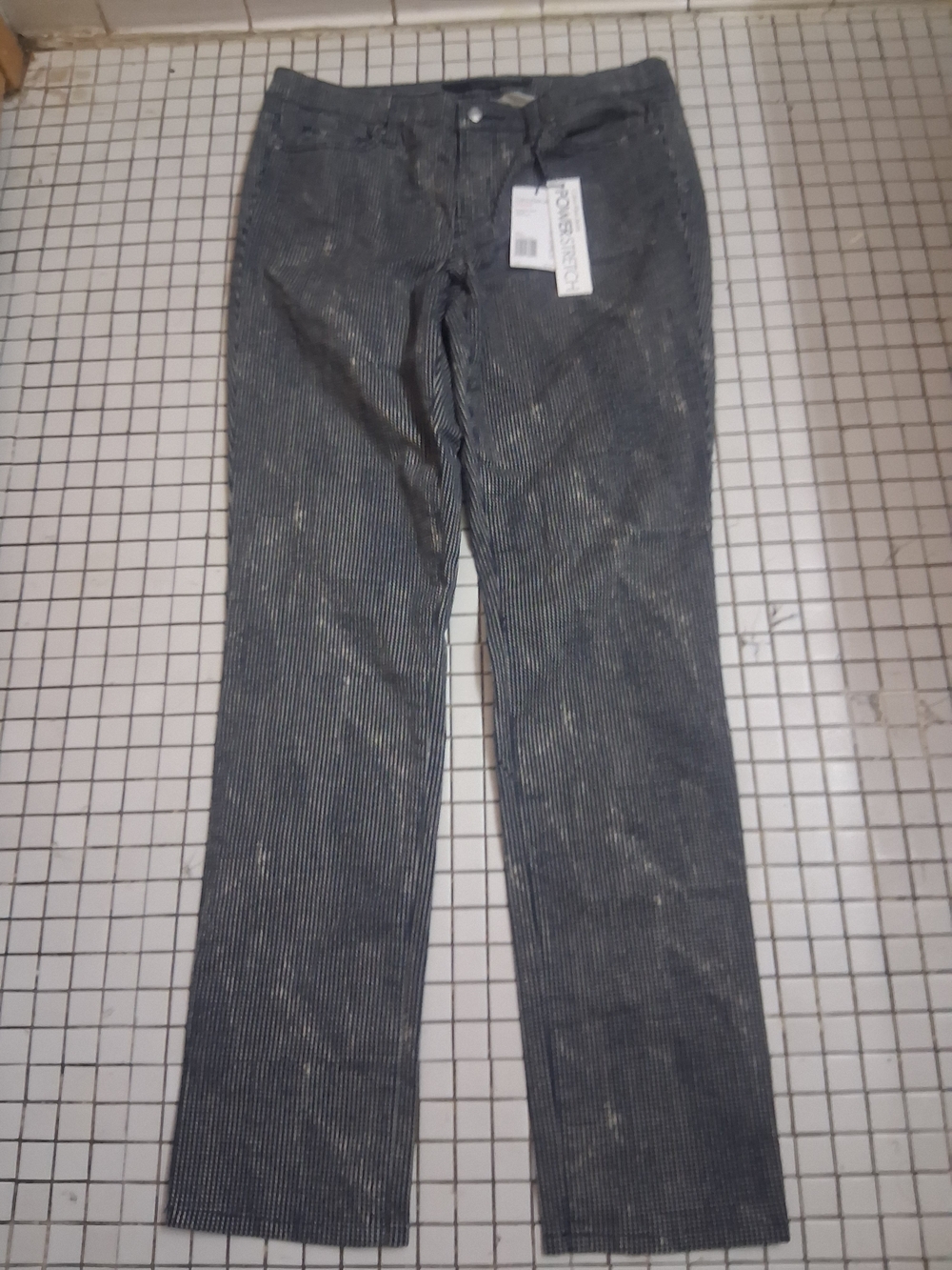 Calvin Klein Ultimate Skinny 10X32 Straight Pinstripe Jeans in Black and White